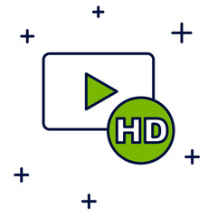 Filled outline Hd movie, tape, frame icon isolated on white background. Vector