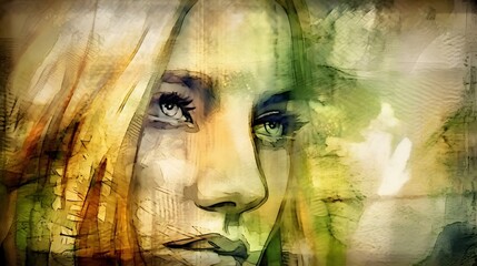 Illustration in a watercolor style, portrait of a fictional young woman. Female avatar for social networks.