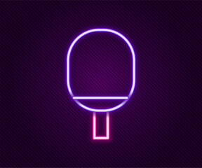 Glowing neon line Racket for playing table tennis icon isolated on black background. Colorful outline concept. Vector