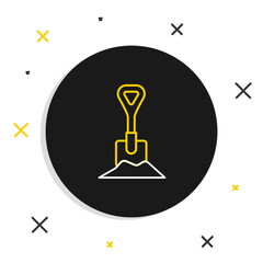 Line Shovel in the ground icon isolated on white background. Gardening tool. Tool for horticulture, agriculture, farming. Colorful outline concept. Vector