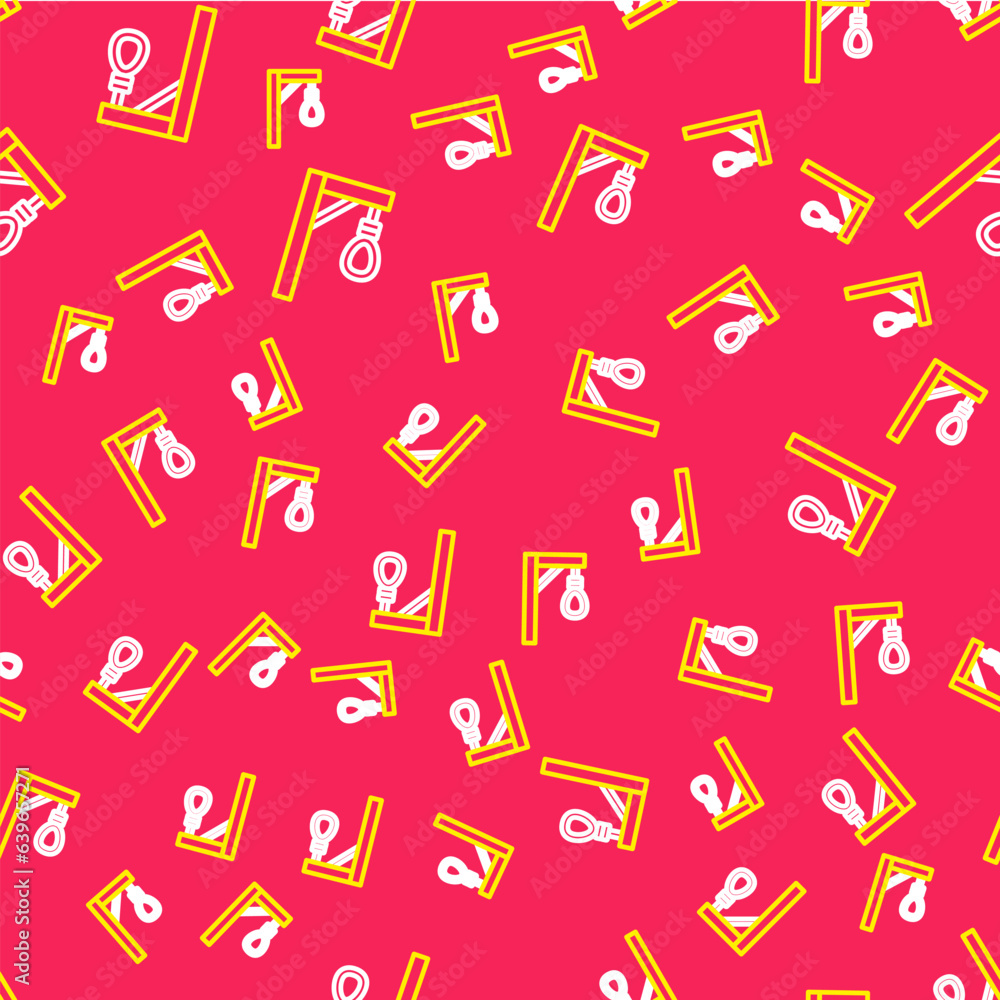 Aufkleber line gallows rope loop hanging icon isolated seamless pattern on red background. rope tied into noos