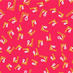 Line Gallows rope loop hanging icon isolated seamless pattern on red background. Rope tied into noose. Suicide, hanging or lynching. Vector