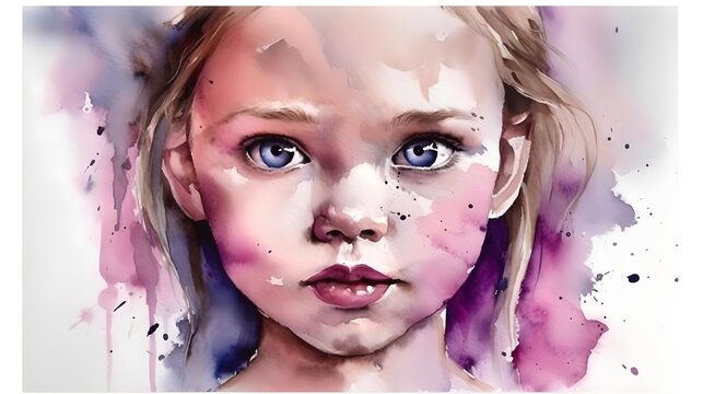 Illustration in a watercolor style, portrait of a fictional cute girl. Female avatar for social networks.