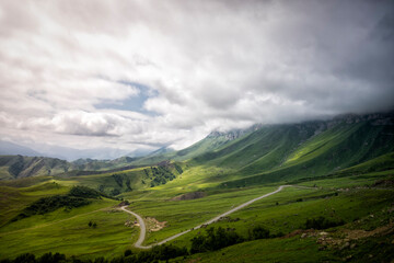 Landscapes of the Caucasian mountains from the headwaters of the Dzheyrakh gorge