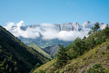 Landscapes of the Caucasian mountains from the headwaters of the Dzheyrakh gorge