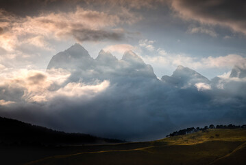 Landscapes of the Caucasian mountains from the headwaters of the Dzheyrakh gorge