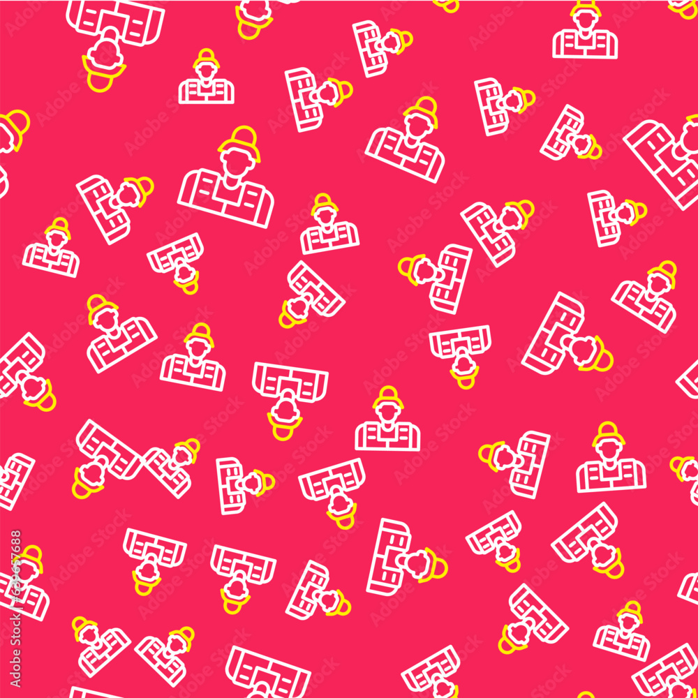 Poster line fisherman icon isolated seamless pattern on red background. vector