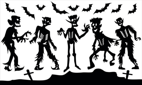 Vector halloween horror silhouette element collection
