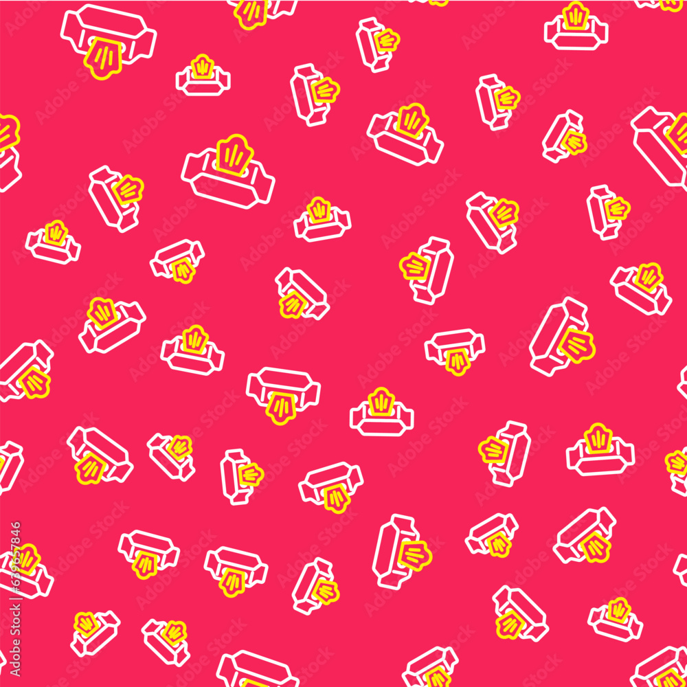 Poster line wet wipe pack icon isolated seamless pattern on red background. vector