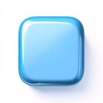 Blank Mobile application icon, button - blue square with round corners. 3d style