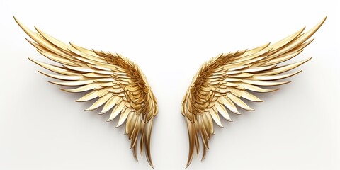 Gorgeous fantasy golden angle wings isolated on white background