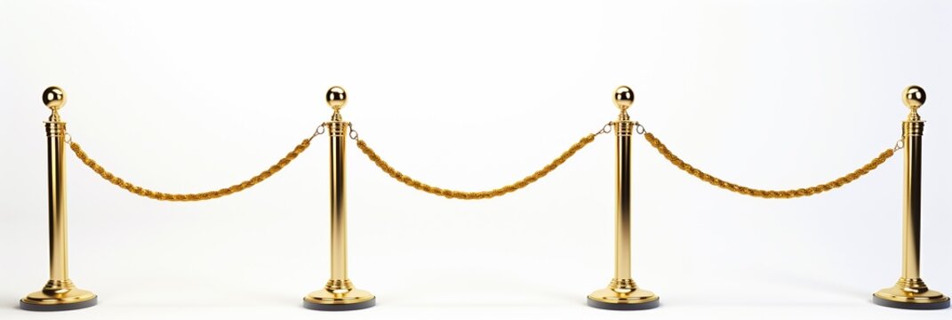 Stanchions with velvet ropes isolated on white background