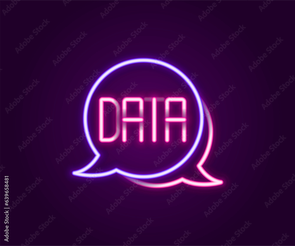 Poster glowing neon line data analysis icon isolated on black background. business data analysis process, s
