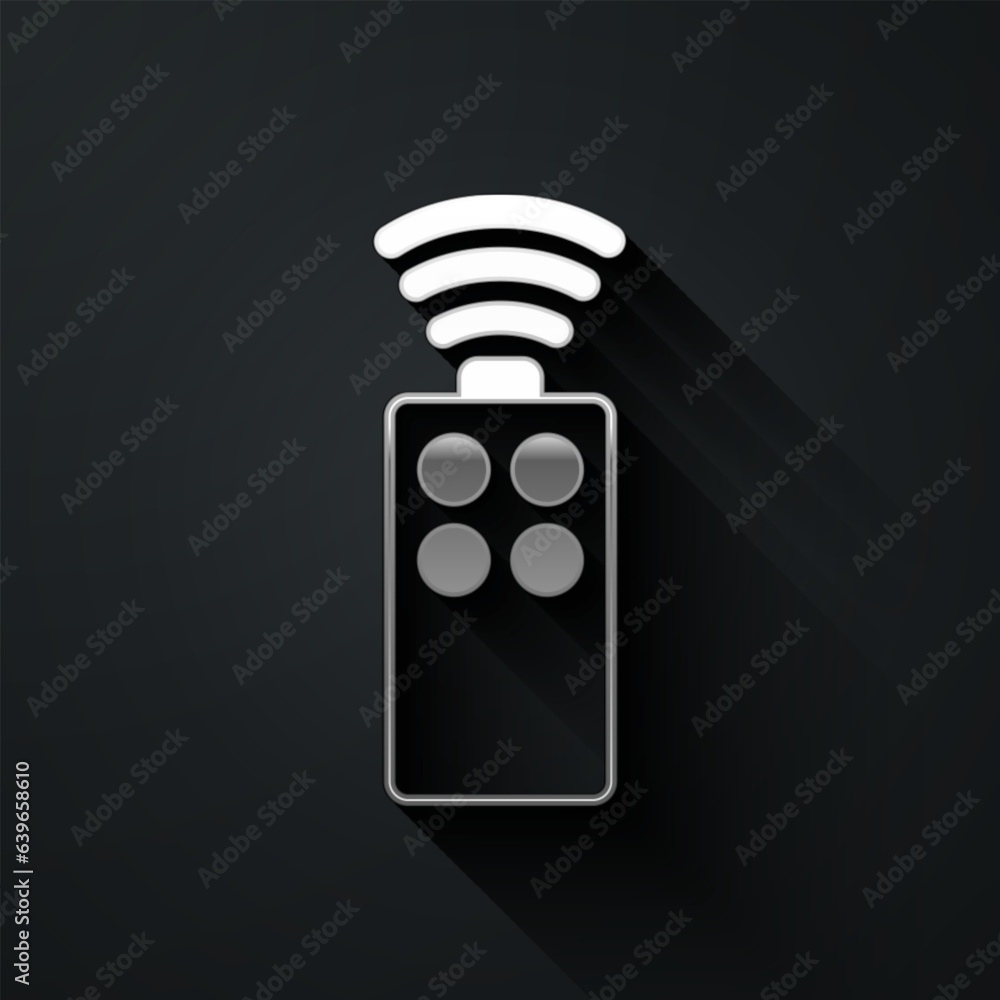 Poster silver remote control for the camera icon isolated on black background. an auxiliary device that all