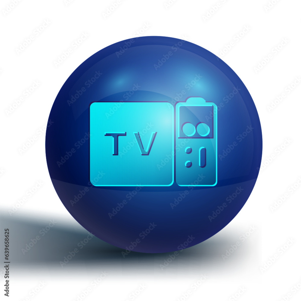 Poster blue multimedia and tv box receiver and player with remote controller icon isolated on white backgro