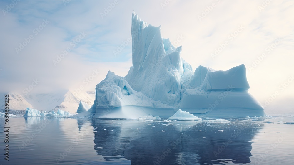 Poster a large iceberg floating in the middle of the ocean. generative ai
