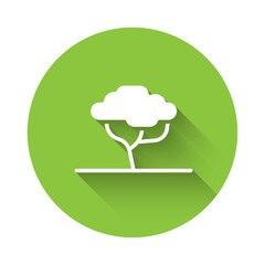 White African tree icon isolated with long shadow background. Baobab, acacia and other. Green circle button. Vector