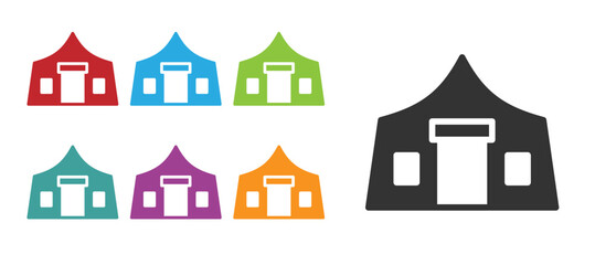 Black Tourist tent icon isolated on white background. Camping symbol. Set icons colorful. Vector