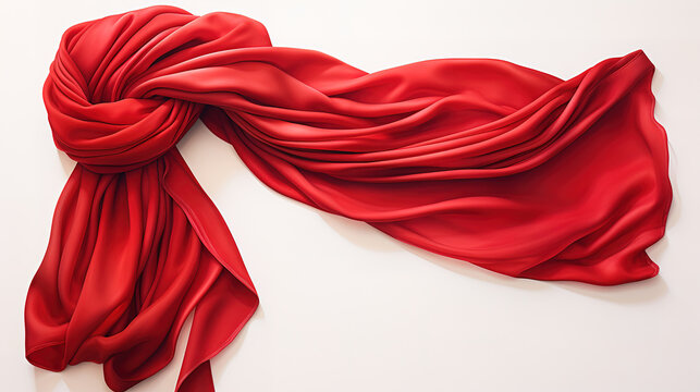 Red scarf on a white background, Bright color. Generative Ai