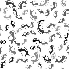 Black Whale icon isolated seamless pattern on white background. Vector
