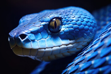 Blue viper snake closeup