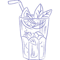 hand drawn mojito cocktail with lime and straw icon