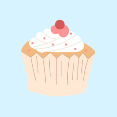 Sweet cupcake with cream and berries vector illustration.