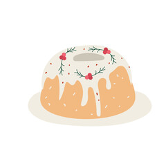 Vector illustration of Christmas cake frosted with berries in cartoon style