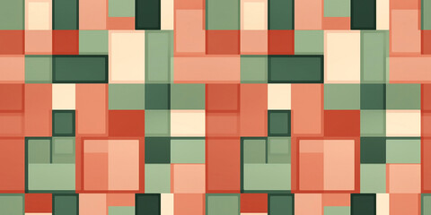 Seamless pattern, rustic sage and terracotta squares. Concept: Organic block prints.