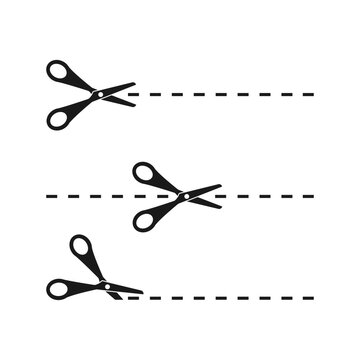 Silhouette black scissors and cut lines set
