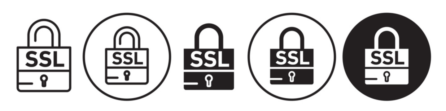 SSL icon. Secure payment gateway of browser or website portal symbol. Vector set of standard security technology certificate. Flat outline of internet with online safe network padlock  system. 