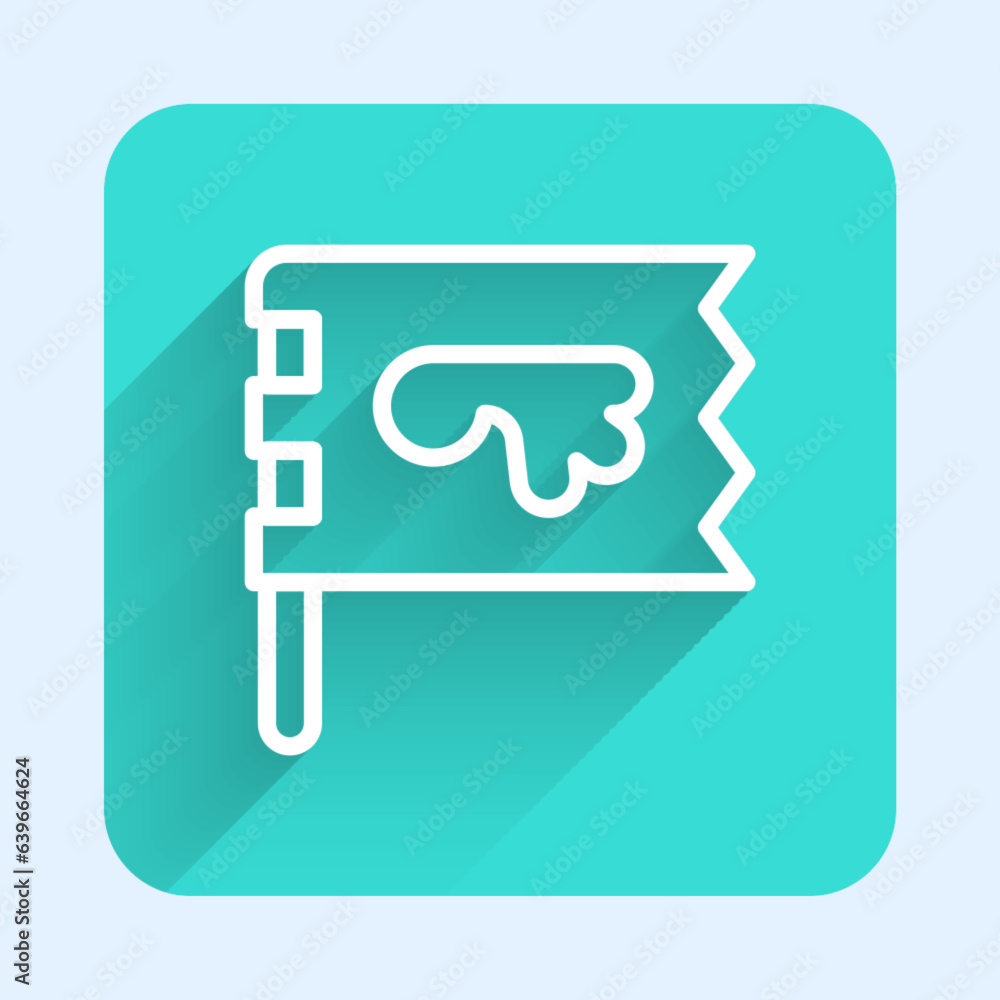 Poster white line viking flag icon isolated with long shadow background. green square button. vector