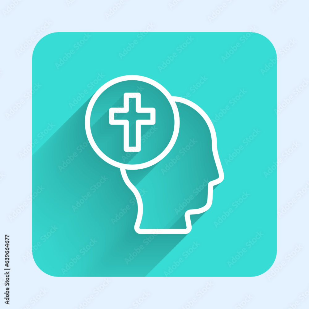 Poster white line priest icon isolated with long shadow background. green square button. vector