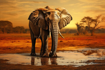 Fototapeta na wymiar Majestic Elephant Quenching Its Thirst by the River