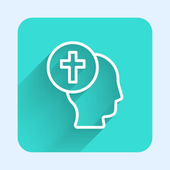Obraz premium White line Priest icon isolated with long shadow background. Green square button. Vector