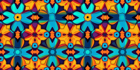 Fototapeta premium Tile motifs in dazzling colors seamless pattern. Concept: Thrilling Arabesque elements.