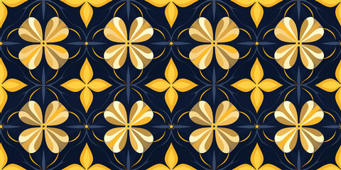 Fototapeta premium Retro navy blue and mustard squares seamless pattern. Concept: Vintage Spanish-style patterns.