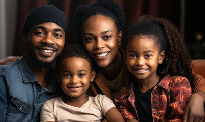 Relaxing at Home: Portrait of a Black Family with Kids