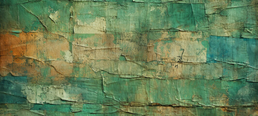 Fototapeta premium Abstract green rusty rust wallpaper texture wall illustration background with many worn aged weathered grunge layers