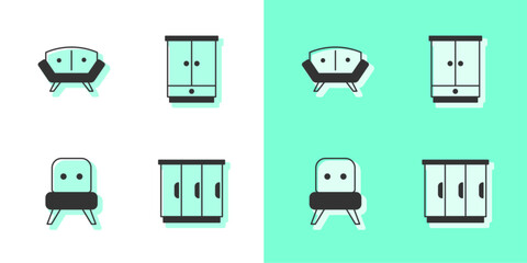 Set Wardrobe, Sofa, Armchair and icon. Vector