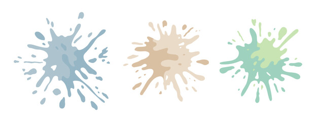 Inkblot, stain, stroke, paint, blooper, splatter. Colored stylish elements for design. Vector illustration isolated on white background