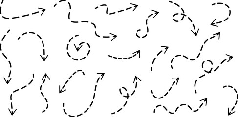 Set of curved dotted arrows. PNG
