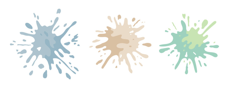 Inkblot, stain, stroke, paint, blooper, splatter. Colored stylish elements for design. Vector illustration isolated on white background