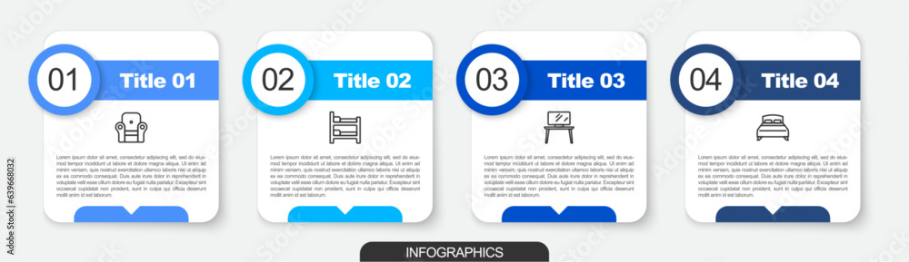 Sticker set line armchair, bunk bed, tv table stand and big. business infographic template. vector