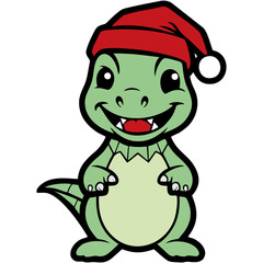 Cute Dinosaur With Santa Hat