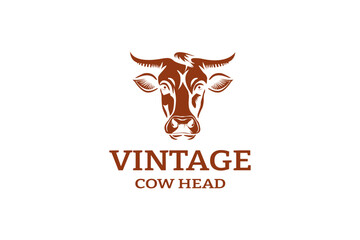 vintage cow head logo design 