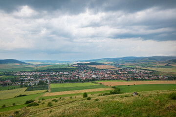 Obraz premium View of the town of Spišské Podhradie in the hilly countryside of northern Slovakia