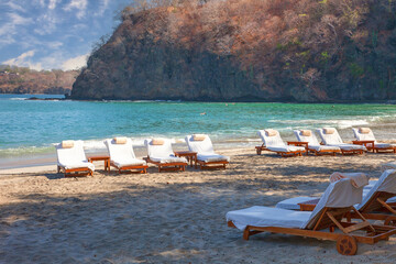 Comfortable Lounge Chairs on Beach in Costa Rica