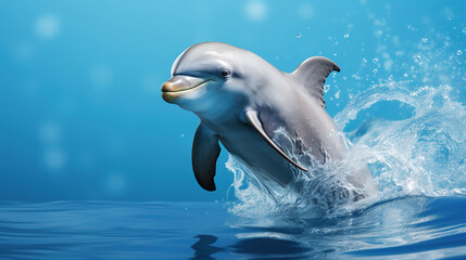 Naklejka premium A Delightful Dolphin's Frolic on a Pastel blue background. Generative AI