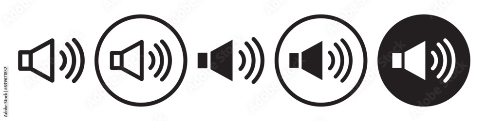 Aufkleber audio icon. symbol of loud music or video player speaker. flat outline of microphone volume noise wh